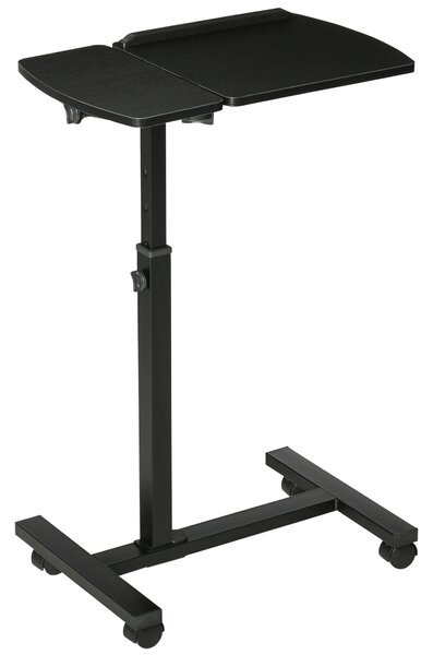 HOMCOM Masa Suport PC cu Inaltime Reglabila si Roți, Suport Inclinat pentru Laptop 58x34x72-90cm, Metal si Lemn Negru