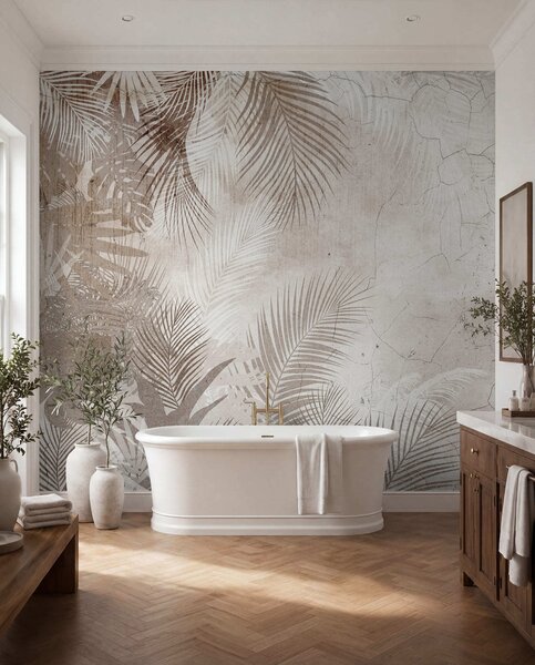 Tapet Glamorous 3D frunze în stil grunge, Fototapet pădure, Fototapet Tropics, u73583 : Uwalls.ro