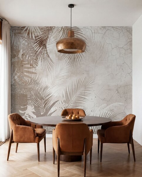 Tapet Glamorous 3D frunze în stil grunge, Fototapet pădure, Fototapet Tropics, u73583 : Uwalls.ro