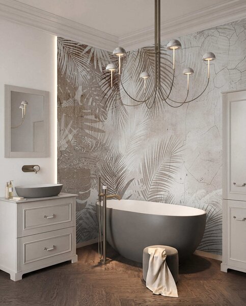 Tapet Glamorous 3D frunze în stil grunge, Fototapet pădure, Fototapet Tropics, u73583 : Uwalls.ro