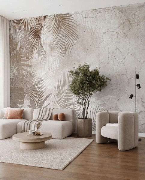 Tapet Glamorous 3D frunze în stil grunge, Fototapet pădure, Fototapet Tropics, u73583 : Uwalls.ro