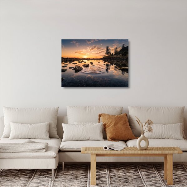 Tablou pe sticlă - Apus de soare la lac (70x50 cm)