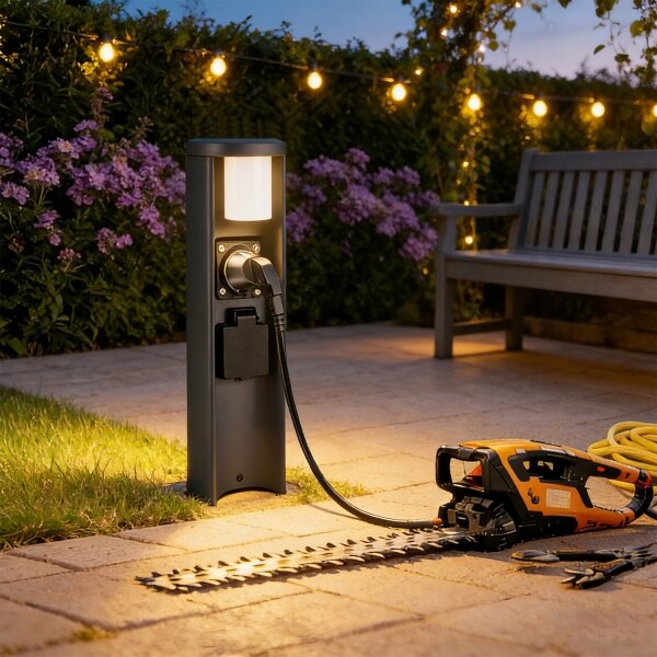 Brilagi PILLAR - Lampă de exterior cu 2 prize SCHUKO, 1xG9/11W/230V, IP44, antracit