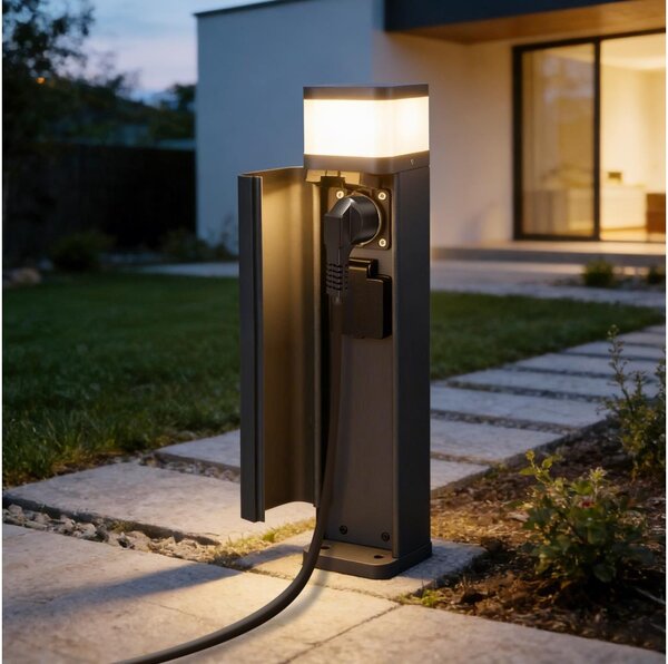Brilagi PILLAR – lampă de exterior cu 2 prize SCHUKO, 1xG9/11W/230V, IP44, antracit