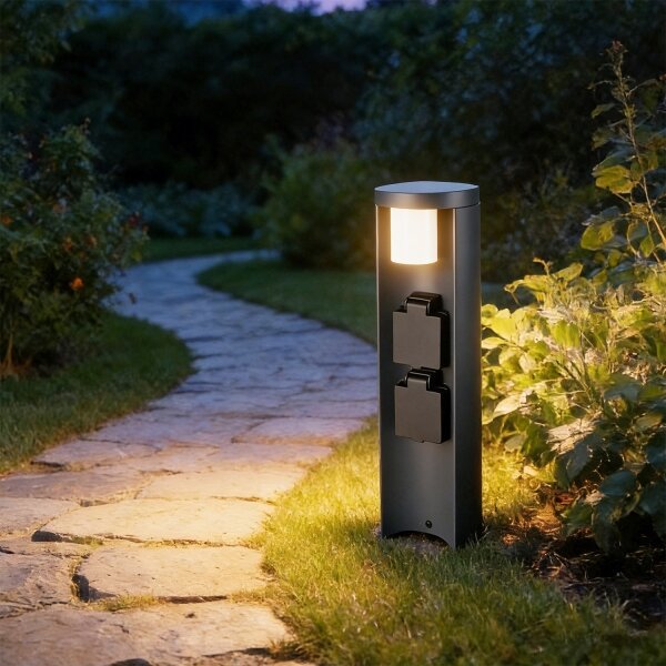 Brilagi PILLAR - Lampă de exterior cu 2 prize SCHUKO, 1xG9/11W/230V, IP44, antracit