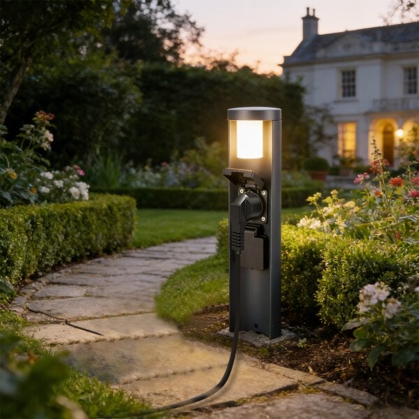 Brilagi PILLAR - Lampă de exterior cu 2 prize SCHUKO, 1xG9/11W/230V, IP44, antracit