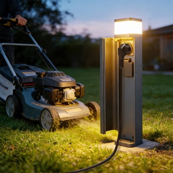 Brilagi PILLAR – lampă de exterior cu 2 prize SCHUKO, 1xG9/11W/230V, IP44, antracit