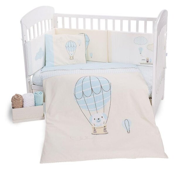 Lenjerie patut cu 6 piese si protectii laterale complete 140x70 cm Puppy on Balloon