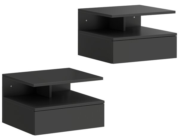 HOMCOM Set de 2 Noptiere Suspendate cu Sertar și Raft Deschis, 35x32x22.5 cm, Negru | Aosom Romania