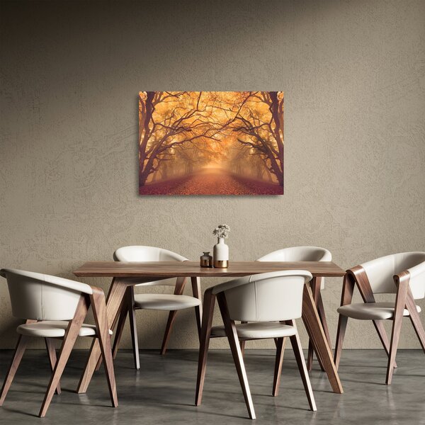 Tablou pe sticlă - Peisaj de toamnă cu drum (70x50 cm)