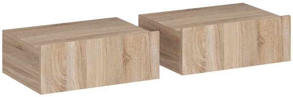 HOMCOM Set de 2 Noptiere Suspendate cu Sertar, Pereche de Noptiere Moderne din Lemn, Mese Laterale pentru Canapea, Living și Dormitor, 40x30x15 cm, Stejar | Aosom Romania