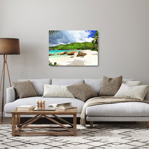 Tablou pe sticlă - Seychelles, plaja Takamaka (70x50 cm)
