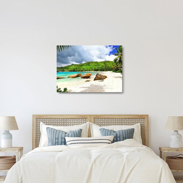 Tablou pe sticlă - Seychelles, plaja Takamaka (70x50 cm)