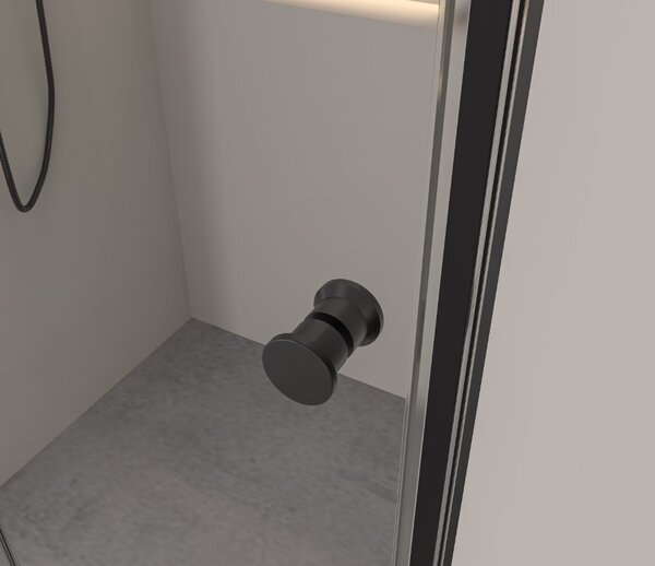 Erga Berlin, cabină de duș cu ușă rabatabilă 100 (uşă) x 90 (perete) x 195 cm, sticlă transparentă de 6 mm, profil negru, ERG-V02-BERLIN-D100G090-CL-BK