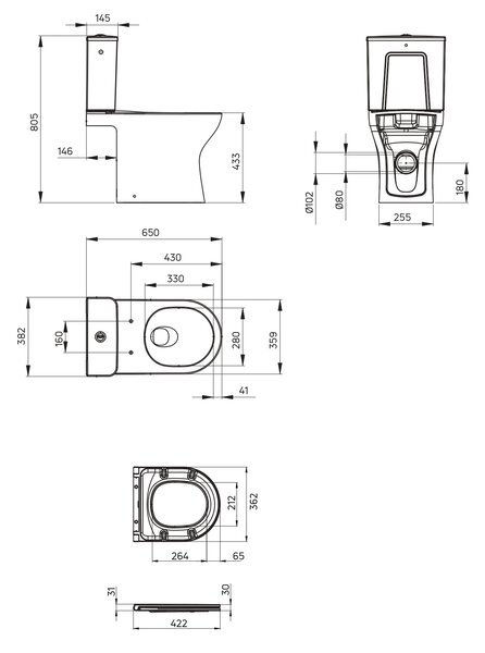 Deante Jaśmin wc compact cu capac cu spălare turbionară alb CDJD6RPS