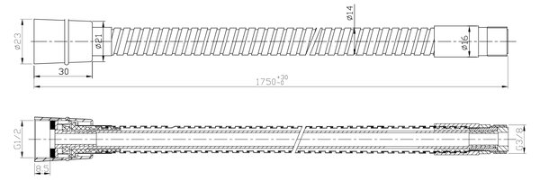 Sapho Sapho, Furtun la robinet pe marginea căzii F1/2'- M3/8', 175 cm, crom, FLE16