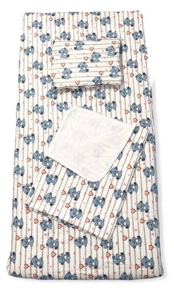Set 3 piese paturica cu cearsaf si pernuta 120x60 cm Ursi cu inimioare albastre