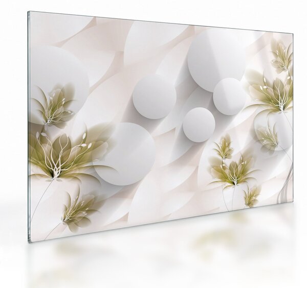 Tablou pe sticlă - 3D cercuri cu flori (70x50 cm)