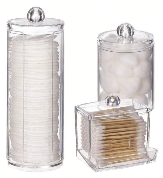 Set transparent pentru depozitarea cosmeticelor cu capace - 3 piese