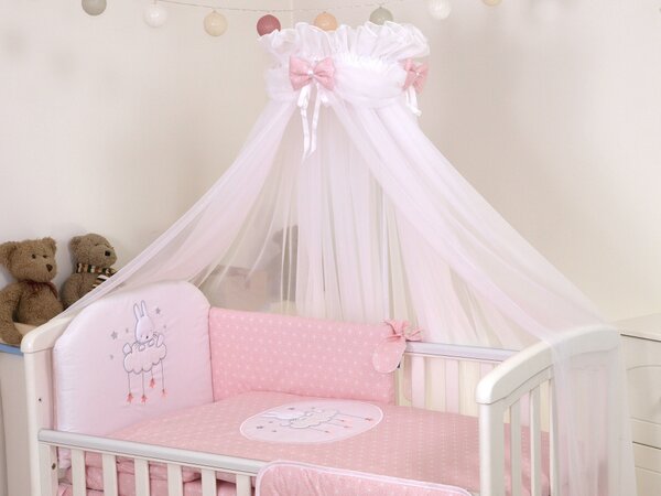Baldachin din tul pentru patut bebe Sky Bunny Pink 160 x 600 cm suport prindere inclus