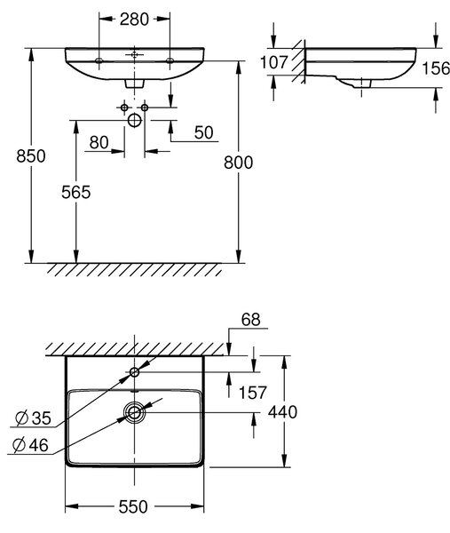 Grohe Euro Ceramic lavoar 55x44 cm dreptunghiular clasică alb luciu 102430SH00