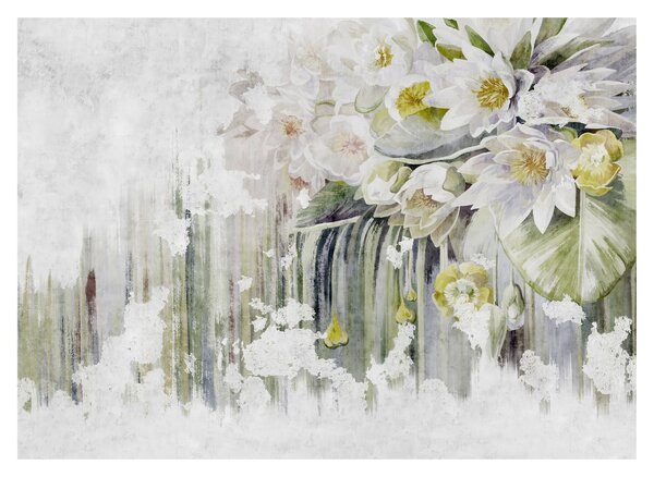 Tablou pe sticlă - Flori albe, vintage (70x50 cm)