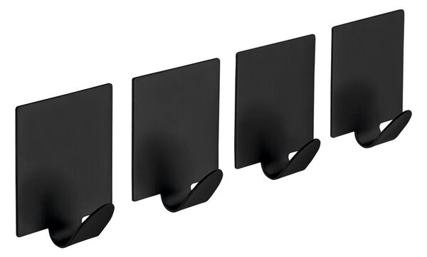 Sapho Sapho, cuier autoadeziv, 4 buc, negru mat, 33201