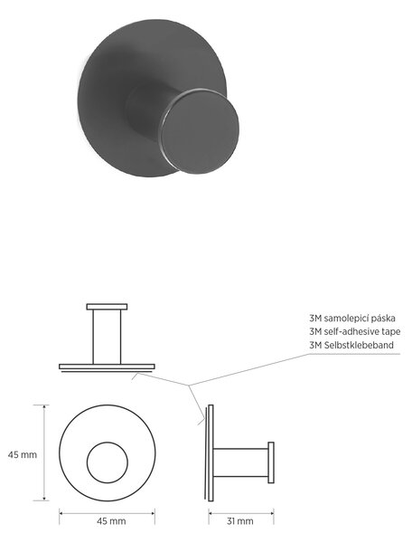 Sapho Sapho, cârlig autoadeziv X-ROUND, negru mat, XR219B