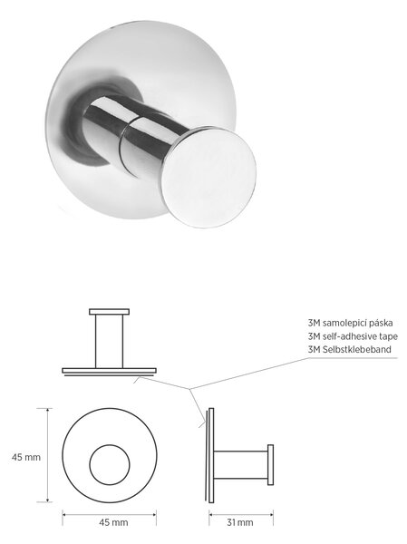 Sapho Sapho, cârlig autoadeziv X-ROUND, oțel inoxidabil lustruit, XR219