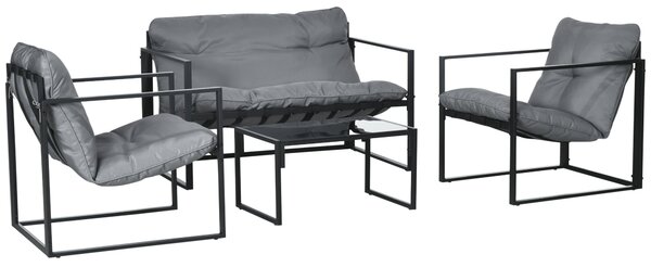 Outsunny Set Mobilier de Exterior cu Măsuță din Sticlă, Canapea, 2 Fotolii și Perne, Gri | Aosom Romania