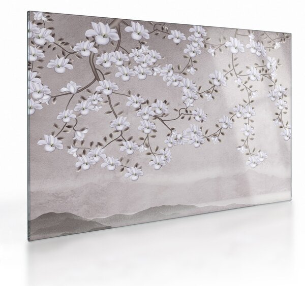 Tablou pe sticlă - Flori într-un peisaj gri (70x50 cm)