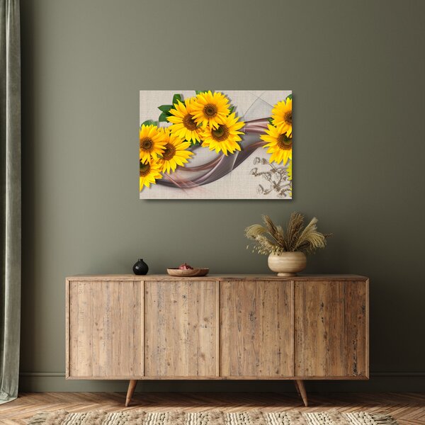 Tablou pe sticlă - Flori strălucitoare de floare soarelui (70x50 cm)