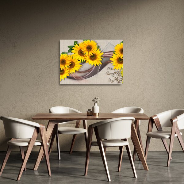 Tablou pe sticlă - Flori strălucitoare de floare soarelui (70x50 cm)
