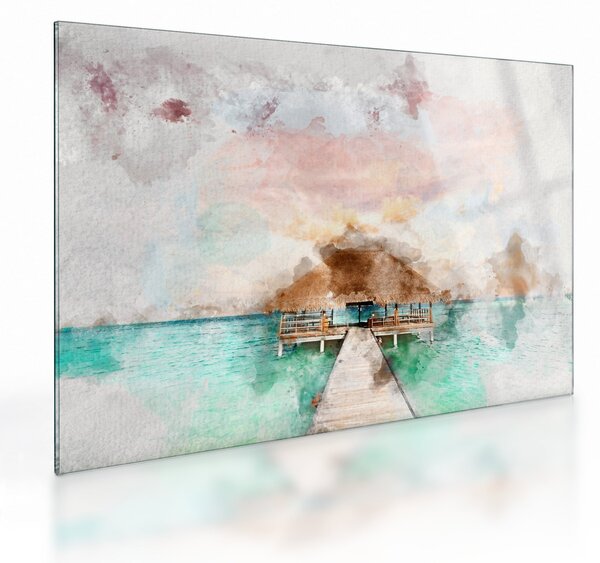Tablou pe sticlă - Maldive, debarcader din lemn (70x50 cm)
