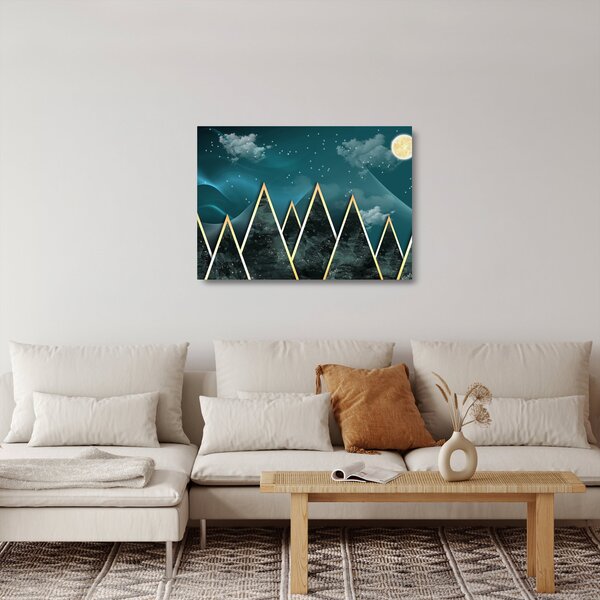 Tablou pe sticlă - Lună plină deasupra munțiilor aurii (70x50 cm)