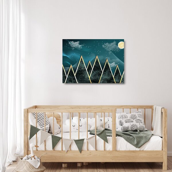 Tablou pe sticlă - Lună plină deasupra munțiilor aurii (70x50 cm)