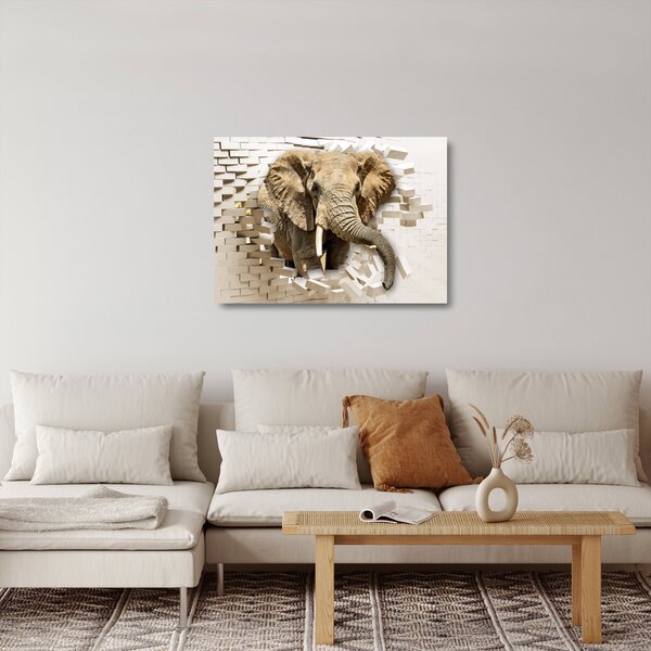 Tablou pe sticlă - Elefant spârgând peretele (70x50 cm)