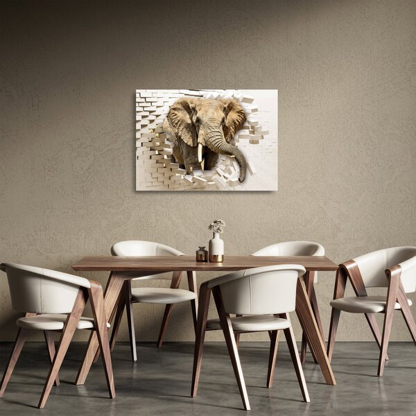 Tablou pe sticlă - Elefant spârgând peretele (70x50 cm)