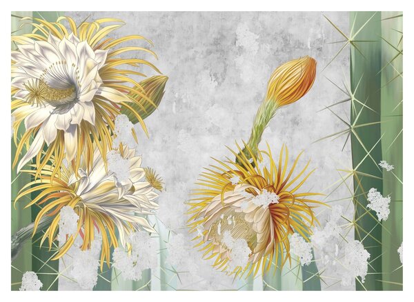 Tablou pe sticlă - Cactuși înfloriți, vintage (70x50 cm)