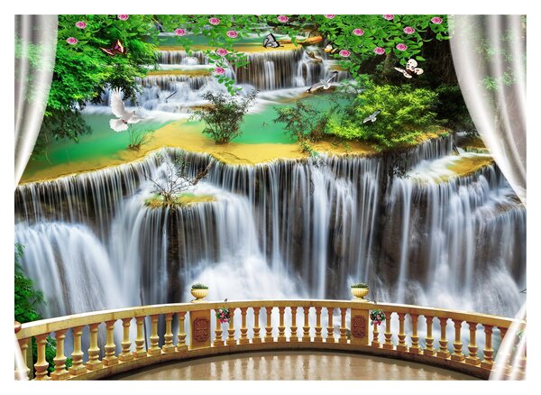 Tablou pe sticlă - Privire la cascade magice (70x50 cm)