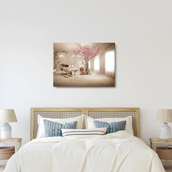 Tablou pe sticlă - Interior de vis cu pian (70x50 cm)