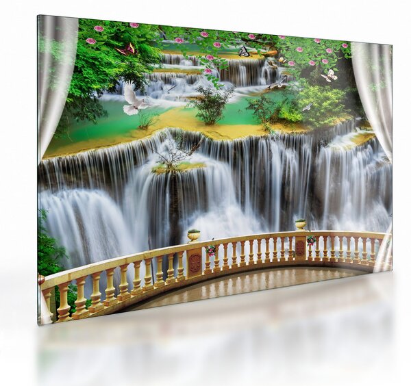 Tablou pe sticlă - Privire la cascade magice (70x50 cm)