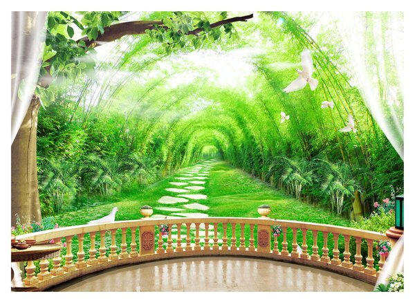 Tablou pe sticlă - Privire la grădina tropicală (70x50 cm)