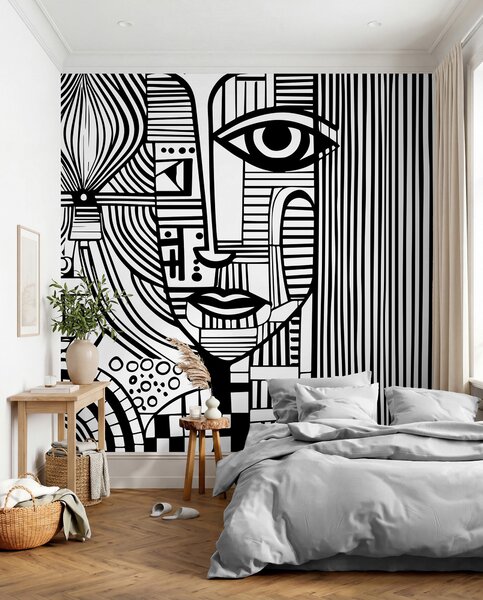 Tapet Portret în linii, Fototapet alb-negru, u98714 : Uwalls.ro