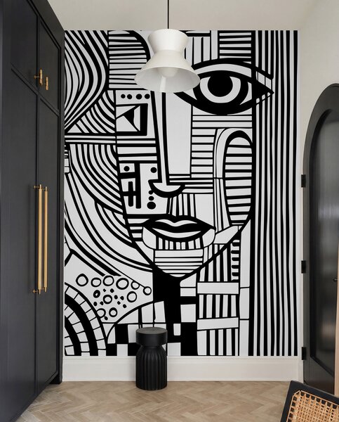 Tapet Portret în linii, Fototapet alb-negru, u98714 : Uwalls.ro
