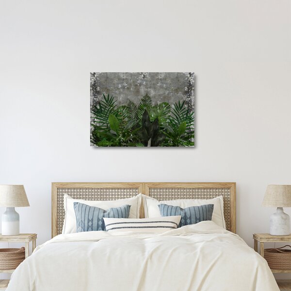 Tablou pe sticlă - Zid de beton cu plante (70x50 cm)