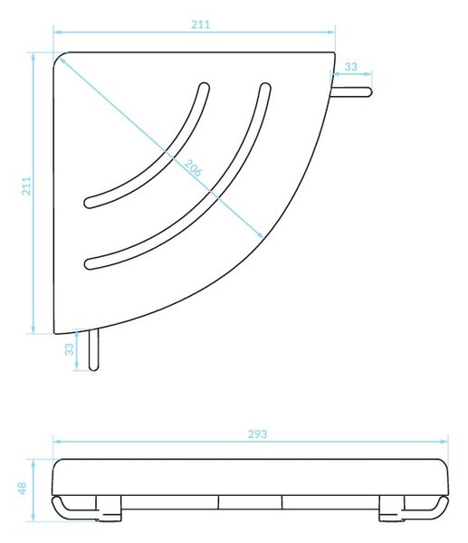 Kuchinox APO, poliță de colț de perete cu margine 244x244x48 mm, alb mat, LAV-AKA_604T
