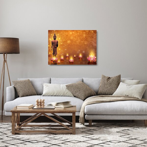 Tablou pe sticlă - Buddha în sclipici auriu (70x50 cm)