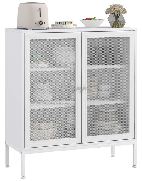HOMCOM Bufet mobilier de bucătărie la 3 niveluri cu 2 uși perforate cu raft reglabil 80 x 37 x 92 cm alb | Aosom Romania
