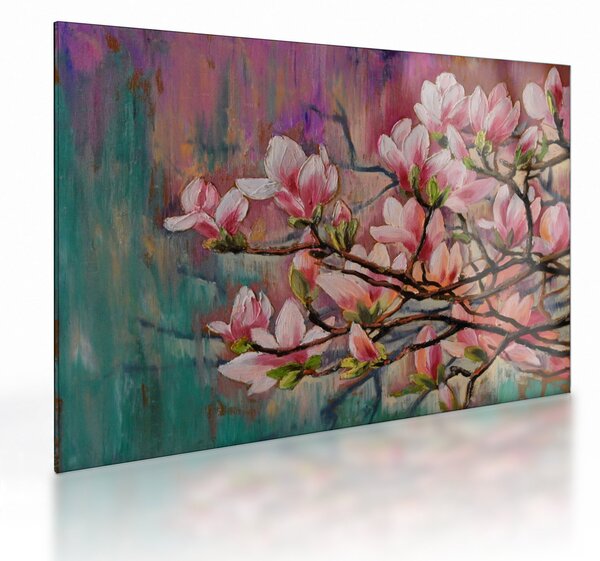 Tablou pe sticlă - Pictură în ulei, Sakura în floare (70x50 cm)